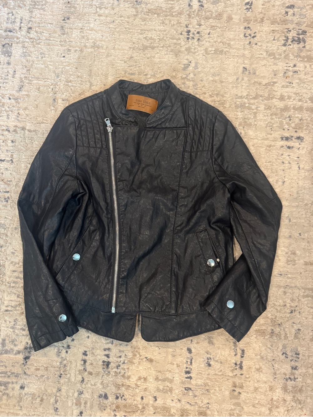 Zara Girls 11/12 Black Quilted Faux Leather Moto Jacket